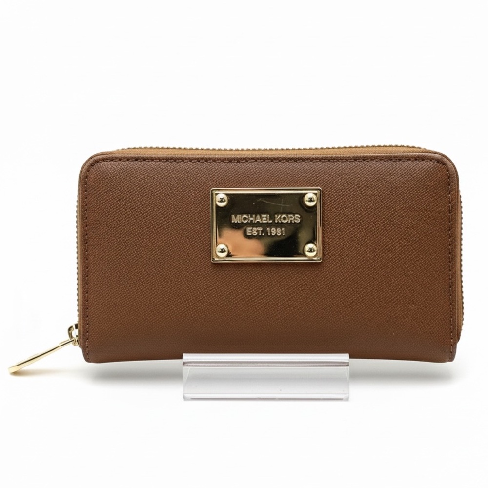 Michael Kors Saffiano Leather Wallet with Gold Plate in Camel Color EUC